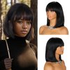 YYHR Short Bob Wig With Bangs 12" Light Yaki Straight Synthetic Hair Wigs Cut Short Black Bob Wigs With Bangs Daily Costume Wig (12 Inch,1B)