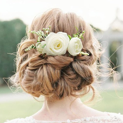 Fangsen Wedding Boho White Rose Flower Hair Comb Bridal Headpiece Floral Hair Accessories for Brides and Bridesmaids Silver