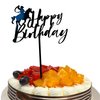 Happy Birthday Cake Topper with Cowboy Riding a Horse – Western Theme Birthday Decor, Sparkly, Built-In Stick, Thick & Sturdy, Mess-Free & Reusable Cake Topper for Rodeo & Country Lovers (Black)