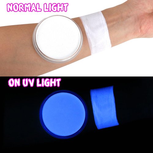 Bowitzki 30g Professional UV Glow Face Paint Body Paint Water Based Face painting Makeup Safe for Kids and Adults Split Cake Single Color (Neon White)