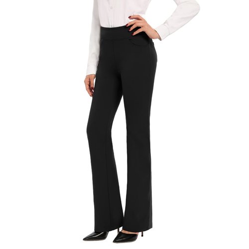 SEVEGO Women's Bootcut Yoga Dress Pants High Waist Stretch Work Pants with Pockets, 35" Black, L