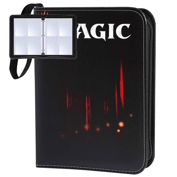 Leatherette 4 Pocket Trading Card Binder Album Holder Pages Folder Protector for Magic Trading Cards TCG - Toploading 3 Ring Zip Card Binder Album MTG