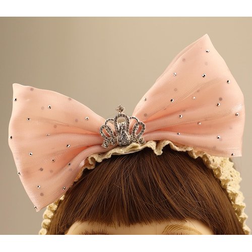 Bethynas Princess Crown Lace Bowknot Headband for Baby Girls Handmade Chiffon Elastic Baby Hairband Birthday Party Crown Hair Accessories for Newborn Infant Toddlers (Style 2 - pink)
