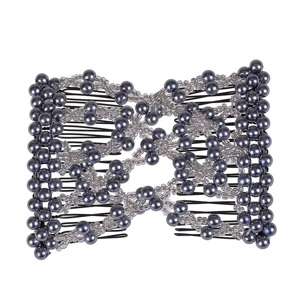 LOVEF Easy Combs Stretchable Double Combs - exquisite Pearl beaded Magic hairpin comb Hair Accessories for women (Grey)