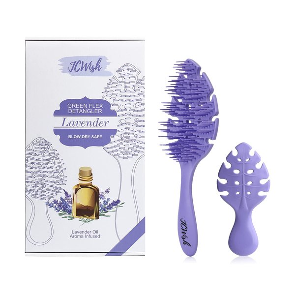 2-Pack Curl Defining Brush for Curly Hair - Flex Scented Detangling Brush - Essential Oil Infused Styling Tool for Wet Dry Thick Natural 3a to 4c Kinky Straight Wavy Hair - Lavender Purple