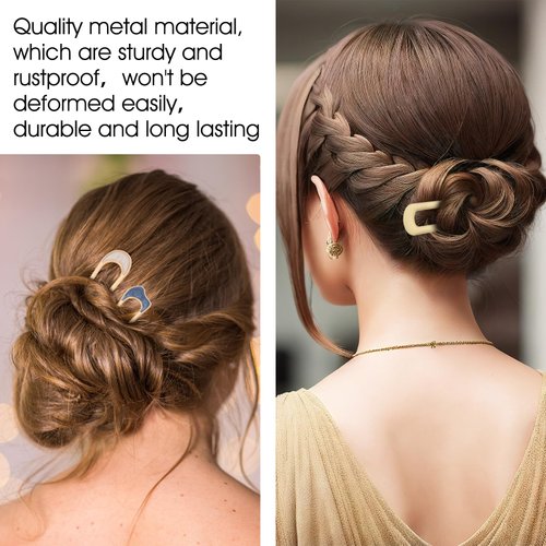 6Pcs French Hair Pins, Mabor Vintage Hair Fork Hair Pin U Shaped Metal Hairpins for Weddings Dating 2 Prong Updo Chignon Pins for Girls Women Hair Accessories