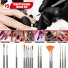 Teenitor Nail Pen Designer,Stamp Nail Art Tool with 15pcs Nail Painting Brushes, Nail Dotting Tool, Nail Foil, Manicure Tape, Color Rhinestones for Nails-Black