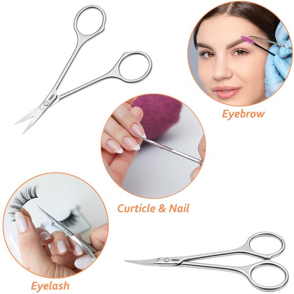 THRAU Facial Hair Scissors Multi-Purpose Stainless Manicure Trimmer - Trim Nails, Eyebrow, Nose Hair, Mustache and Eyelashes with Ease - Curved Blade 4.1 inch