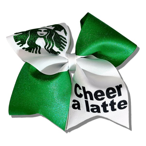 Cheer Bows White and Sparkly Sequins Green Cheer a Latte Glitter Bling Hair Bow