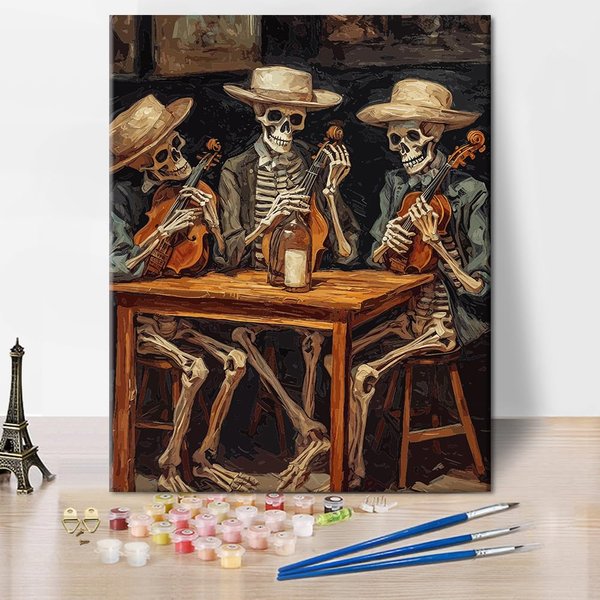 TUMOVO Paint by Numbers for Adults Skeletons Playing Violin Paint Number Kits Cowboy Paint by Number DIY Oil Painting for Adults Kids Paint by Number Kits Home Wall Decoration, 16 x20 Inch