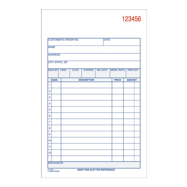 Adams Sales Order Book, 3-Part, Carbonless, 4-3/16" X 7-3/16" Inch, 50 Sets, White, Canary and Pink (TC4705)