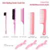 Edge Brush Teasing Brush Hair Comb Set with Wide Tooth Comb Rat Tail Comb and Hair Clips for Women Kids Baby Girls Smoothing Combing & Styling Hair (Pink)