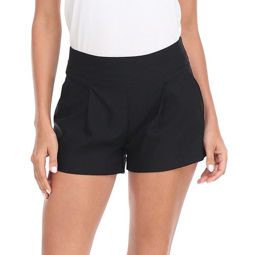 HDE Women's Dress Shorts 3" Inseam Elastic High Waisted Dressy Summer Shorts Black - M
