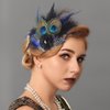 Yokawe 20s Feather Hair Clip Elegant Black Peacock Feather Hair Clips with Flowers Gatsby Party Head Accessories for Women