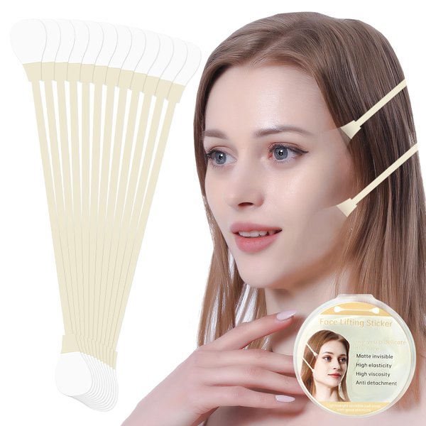 Generic Face Lift Tapes, 12PCS Breathable Face Tapes Ultra-thin Face Lift Stickers, V-face Upgrade Adhesion Face Rescue Instant Correcting Strips Anti-Wrinkles Lifting Facial Skin, Beige