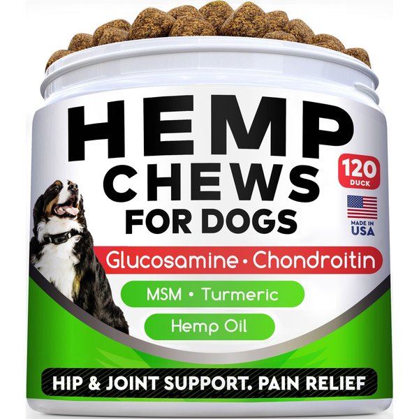 Hemp Chews for Dogs - Glucosamine Chondroitin for Dogs Joint Pain Relief with Hemp Oil, Hip & Joint Supplement Dogs, MSM Turmeric for Dogs Mobility, Dog Joint Supplement, Hemp Dog Treats Joints Health