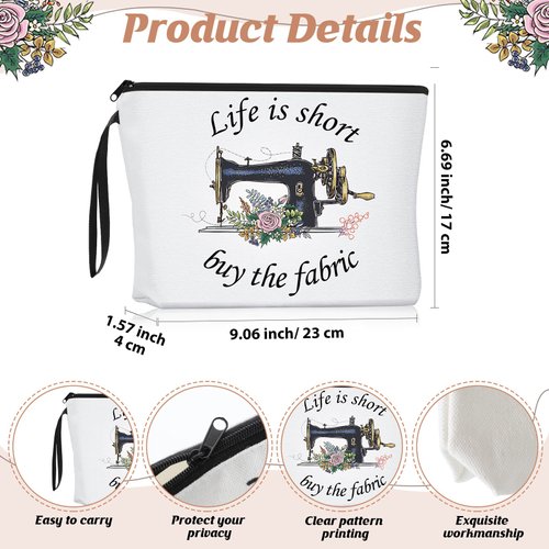 Inbagi 3 Pcs Sewing Gifts for Seamstress Women Cosmetic Bag Quilting Coffee Mug 11 oz Quilter Keychain Funny Gifts for Quilters Sewing Lovers