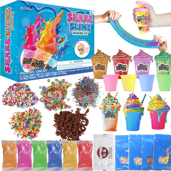Shake Slime Making Kit for Kids Girls Boys, DIY Ice Cream Slime Kit for Girls 8-12, Make Your Own Slime Kit with Soft&Butter Slime Fluffy Slime