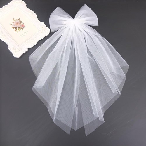Party Decorations Hair Bow Barrettes Bridal Veils Pearl White Hair Bow Clips Accessories Bride to Be Shower Gift Bridesmaid Veils (Angle)