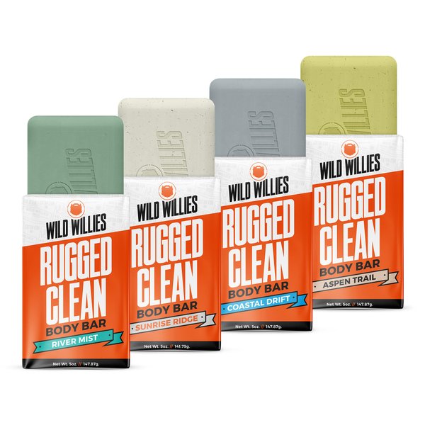 Wild Willies Moisturizing Mens Bar Soap - Bath Soaps with Shea Butter for Odor Protection - Natural Body Bar for Men - Variety Pack, 4 Pack