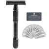 50 BLADES + Facón Classic Long Handle Double Edge Safety Razor - Butterfly Open Shaving Razor With Platinum Japanese Stainless Steel Blades for Smooth Wet Experience - 200+ Shaves