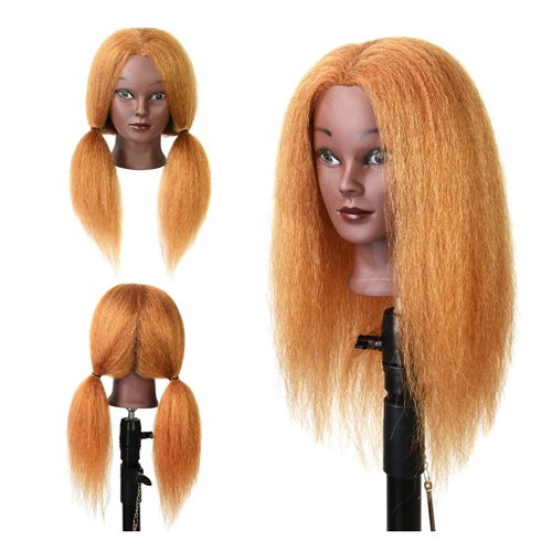 14 inches Mannequin Head Cosmetology Doll Head Manikin Practice Head for Hairdresser Practice Braiding Hair styling with Wig Clamp Stand (Golden)