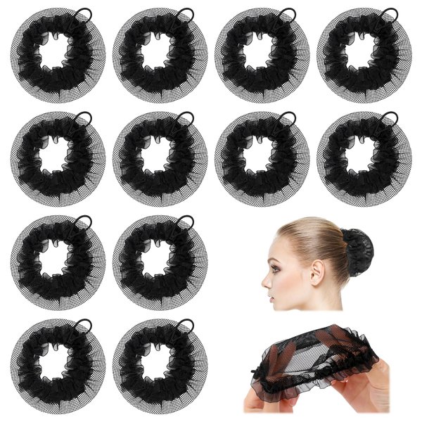 12 Pcs Invisible Hair Nets for Ballet, Black Elastic Mesh Hair Nets for Buns Hair Bun Covers for Women Girls Versatile Hairstyling Hair Nets Ballet Girls Bun Net for Ballerina Bank Clerk Dancer Nurse