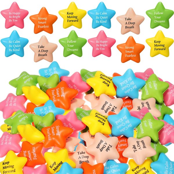 Aoriher Motivational Stress Balls Quotes Inspirational Funny Colorful Foam Balls Hand Exercise Stress Relief Gifts for Office Small Anxiety Balls for Relief Motivating Encouraging Supply (Star)