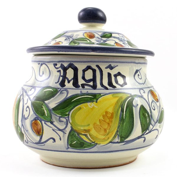 Hand Painted Italian Ceramic Garlic Jar Venezia - Handmade in Gubbio, Garlic Ceramic Keeper, Made in Italy, Garlic Holder, Hand painted Ceramics, Garlic Saver Ceramic
