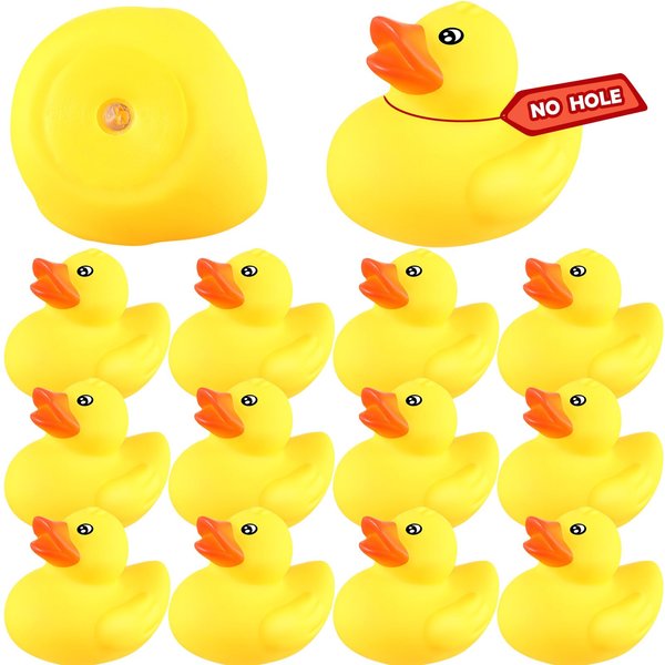 DEEKIN 12 Pcs 2.2 Inch Waterproof No Hole Yellow Rubber Ducks Duck Bath Toy with Sealed Plug Without Hole Bathtub Floating Bath Duck for Birthday Party Decoration Gift Swimming Pool