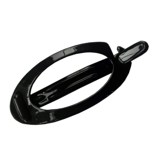Parcelona French Small Plain Oval Black Ponytail Holder No Metal Hair Clip Barrette