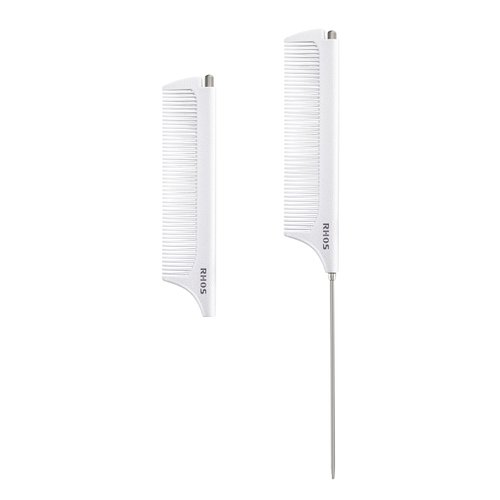 RHOS Retractable Rat Tail Comb for Parting,Protable Fine Tooth Teasing Comb for Styling,Hair Cutting,Braiding-Carbon Parting Combs for Braiding Hair,Stainless Steel Pin Tail Teasing Comb(White)
