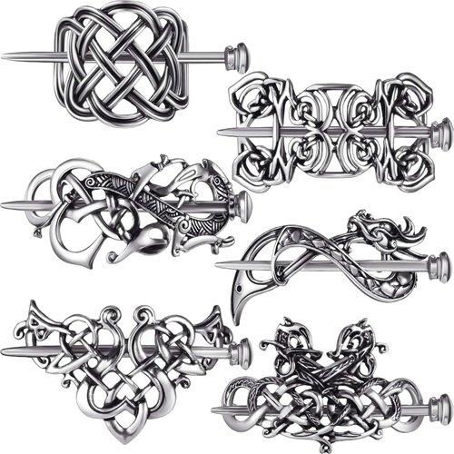 6 Pieces Celtic Hair Slide Hairpin Celtic Knot Hair Stick Vintage Metal Hair Barrette Hair Clips Hair Pin Hair Accessories for Women Girls (Silver)