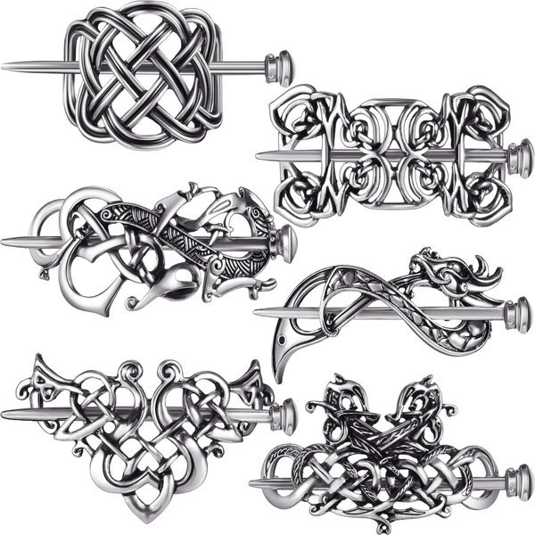 6 Pieces Celtic Hair Slide Hairpin Celtic Knot Hair Stick Vintage Metal Hair Barrette Hair Clips Hair Pin Hair Accessories for Women Girls (Silver)