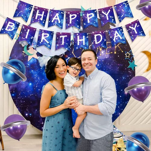 Galaxy Happy Birthday Banner Galaxy Space Astrology Party Decorations for Boys Girls Planet Starry Sky Themed Party Banner Supplies for Solar System Themed Birthday Party Nebula Bunting Decor