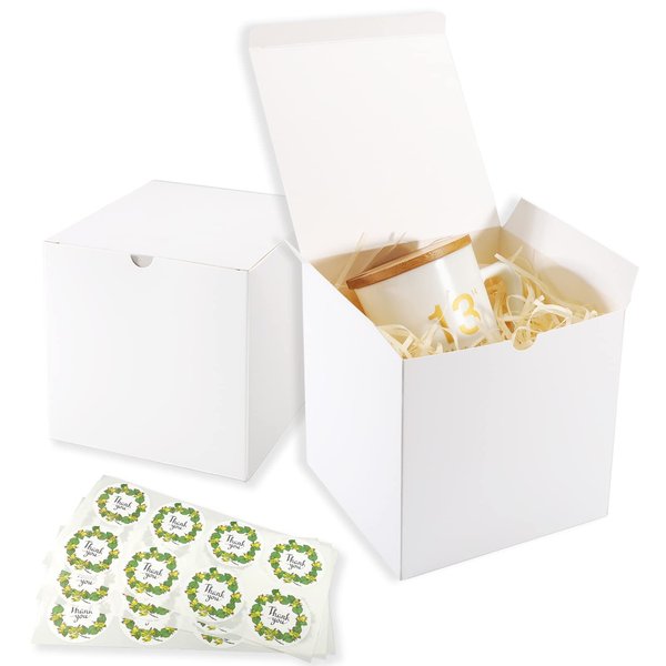 Frantis White Gift Boxes 20 Pack 5x5x5 inch Small Gift Boxes with Lids for Party Gift Boxes, Ornament Boxes, Christmas Gift Boxes, Wedding Boxes Easy to Assemble Gift Box with 24 Thank You Stickers