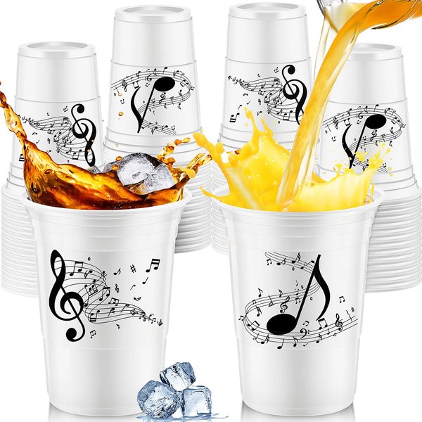 Norme 48 Pcs Musical Note Party Supplies Bulk 16 oz Black and White Music Themed Cups Thick Plastic Cup for Wedding Baby Shower Music Concert Birthday Musical Karaoke Party Supplies