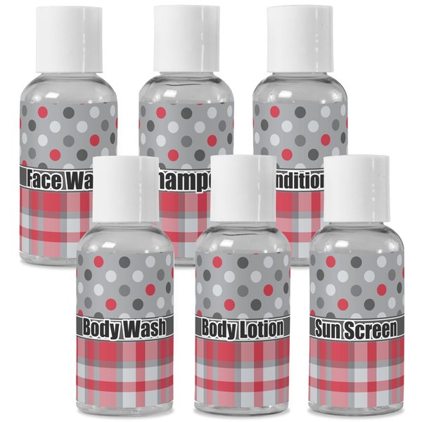 YouCustomizeIt Personalized Red & Gray Dots and Plaid Travel Bottles