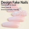 Coffin Press on Nails Medium Fake Nails Gradient Pink White Acrylic Nails Glossy False Nails Luxury Artificial Nails with Rhinestone Design Full Cover Stick on Nails Cute Glue on Nails for Women Girls