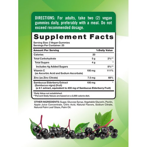Nature's Truth Black Elderberry Gummies | 50 Vegan Gummies | with Vitamin C and Zinc | Berry Flavor | Vegan, Non-GMO, and Gluten Free Supplement
