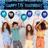 Blue Black 16th Birthday Banner Happy 16th Birthday Decorations for Boys Girls with 20 PCS Sweet 16th Birthday Balloons for 16 Years Old Anniversary Birthday Party Supplies Indoor Outdoor Decor