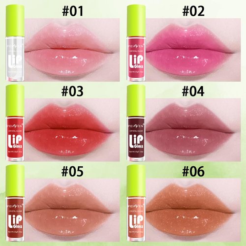 6 Color Lip Gloss Set, Soft and Smooth Lip Gloss Set,Transparent and Luminous Lip Gloss, Moisturizing and Moisturizing Lip Makeup, Non Stick Fat Oil Lip Gloss