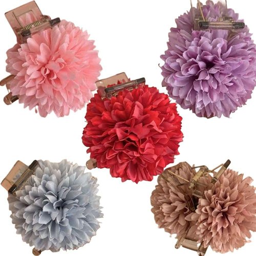 5 Pack Flower Hair Claws Clips Embroidered Ball Flower Claw Clip Cloth Floral Hair Claw Hair Barrettes Clamps Bun Updo Holders Decorative Plastic Fancy Hair Accessories for Women Girls (S)