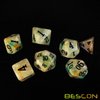 Bescon Magical Stone Dice Set Series, 7pcs Polyhedral RPG Dice Set Gold Ore, Polybag Packing