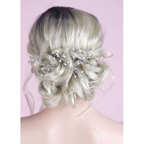 Aimimier Bridal Wedding Hair Pins Silver Crystal Hair Piece Pearl Bobby Pins Rhinestone Bridesmaids Hair Pin Wedding Hair Pins Hair Accessories for Women and Bride (Silver)