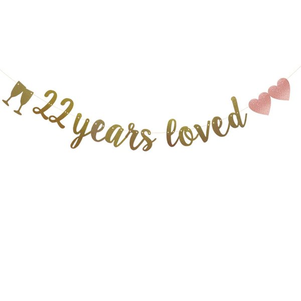 22 Years Loved Banner, Pre-Strung, Gold Glitter Paper Garlands for 22nd Birthday/Wedding Anniversary Party Decorations Supplies, No Assembly Required,Gold,SUNbetterland