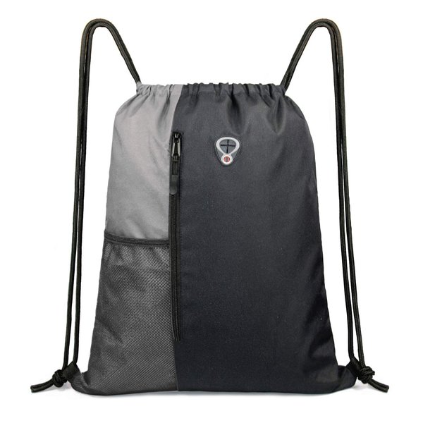 BeeGreem Grey Sport Bag Drawstring Backpack String Bag For Men Women Gym Backpack With Water Bottle Mesh Pockets And Two Zipper Pockets 16" x 20"