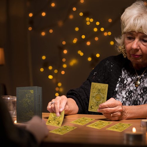 KIINO 78 Gold foil Tarot Cards with Guide Book Tarot Deck for Beginners and Professional Player with Box Tarot PVC Durable Waterproof Wrinkle Resistant …