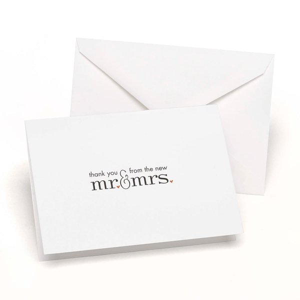 Hortense B. Hewitt HBH 3 1/2-inch x 4 7/8-inch Mr. & Mrs. Wedding Thank You Card, White/Black, 50/Pack (20626ST)