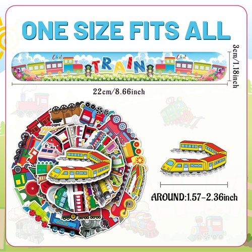 Lcnjscgo 74 PCS Train Party Favors, 24 PCS Train Slap Bracelets 50 PCS Train Stickers Train Birthday Party Decorations Supplies Gifts for Kids Classroom Rewards